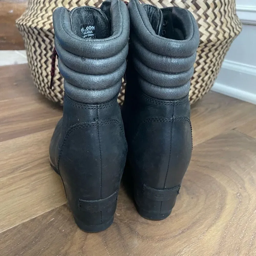 Sorel Conquest Wedge Waterproof Snow Boots Black Grey 6.5